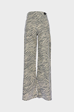 Weslie Zebra Desenli Yüksek Bel Fermuarlı Wideleg Jean Pantolon C 4530-216