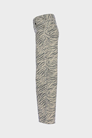 Weslie Zebra Desenli Yüksek Bel Fermuarlı Wideleg Jean Pantolon C 4530-216