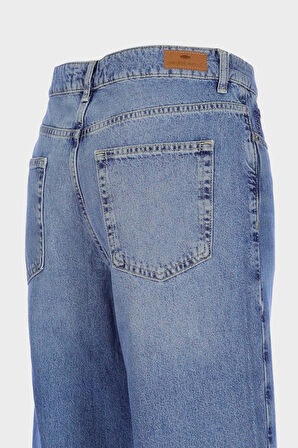 Weslie Açık Mavi Yüksek Bel Patı Fermuarlı Wideleg Jean Pantolon C 4530-212