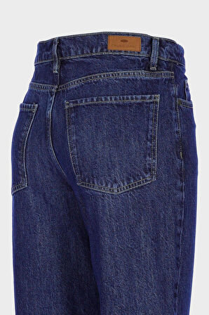 Koyu Mavi Yüksek Bel Barrel Fit Jean Patı Fermuarlı Pantolon C 4934-022