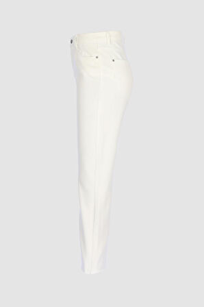 Eliza Beyaz Yüksek Bel Straight Fit Patı Fermuarlı Paçası Kesikli Jean Pantolon C 4518-116