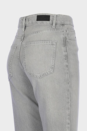 Eliza Gri Yüksek Bel Patı Fermuarlı Jean Pantolon C 4518-117