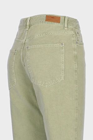 Eliza Çağla Yeşili Yüksek Bel Patı Fermuarlı Paçası Kesikli Straight Jean Pantolon C 4518-118