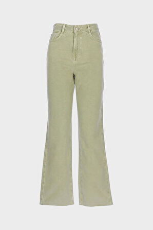 Eliza Çağla Yeşili Yüksek Bel Patı Fermuarlı Paçası Kesikli Straight Jean Pantolon C 4518-118