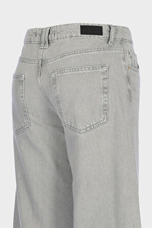 Weslie Gri Yüksek Bel Patı Fermuarlı Wideleg Jean Pantolon C 4871-005