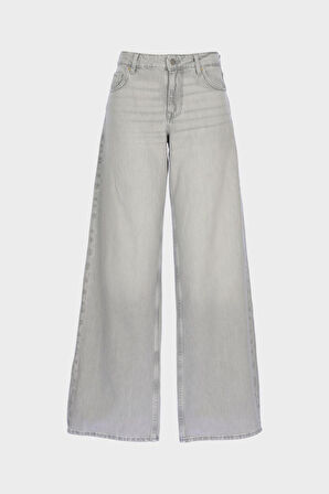 Weslie Gri Yüksek Bel Patı Fermuarlı Wideleg Jean Pantolon C 4871-005