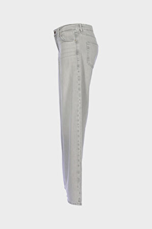Weslie Gri Yüksek Bel Patı Fermuarlı Wideleg Jean Pantolon C 4871-005