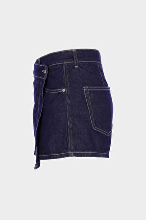 Koyu Mavi Yüksek Bel Jean Şort Etek C 4892-005