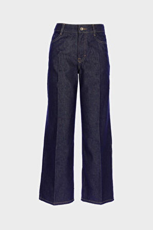 Koyu Mavi Yüksek Bel Patı Fermuarlı Straight Fit Jean Pantolon C 4889-005
