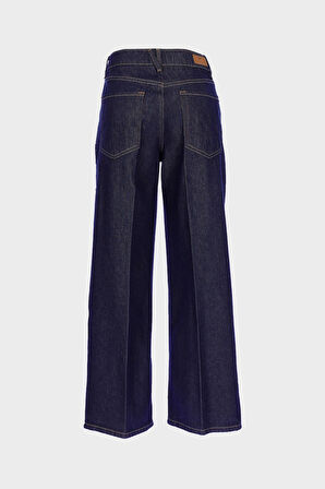 Koyu Mavi Yüksek Bel Patı Fermuarlı Straight Fit Jean Pantolon C 4889-005