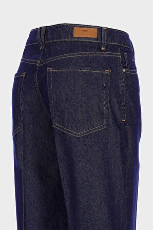Koyu Mavi Yüksek Bel Patı Fermuarlı Straight Fit Jean Pantolon C 4889-005