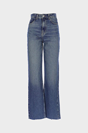 Açık Mavi Yüksek Bel Patı Fermuarlı Paçası Kesikli Slim Fit Jean Pantolon C 4890-005