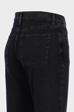 Antrasit Yüksek Bel Paçası Dönen Patı Düğmeli Loose Fit Jean Pantolon C 4809-010