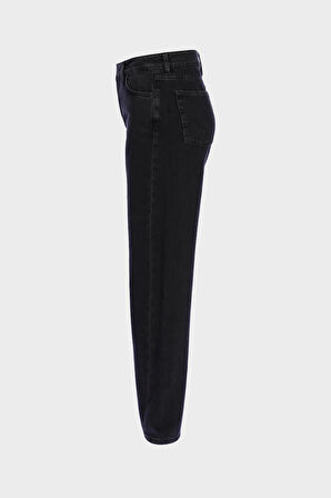 Antrasit Yüksek Bel Paçası Dönen Patı Düğmeli Loose Fit Jean Pantolon C 4809-010