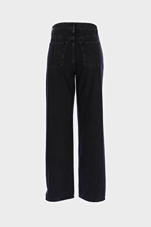 Antrasit Yüksek Bel Paçası Dönen Patı Düğmeli Loose Fit Jean Pantolon C 4809-010