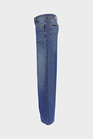 Weslie Açık Mavi Yüksek Bel Fermuarlı Taş Detaylı Jean Pantolon C 4530-223