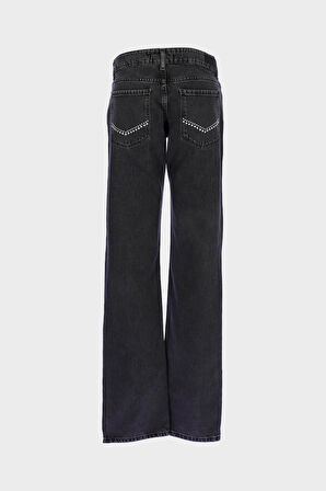 Antrasit Normal Bel Fermuarlı Slim Fit Taşlı Jean Pantolon C 4934-023