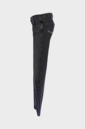 Antrasit Normal Bel Fermuarlı Slim Fit Taşlı Jean Pantolon C 4934-023