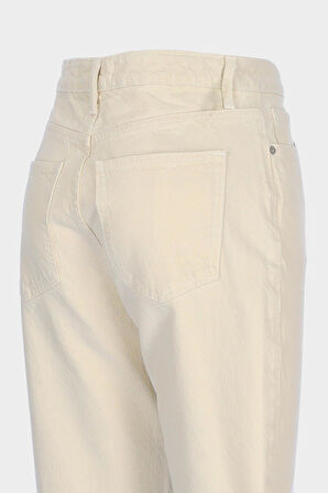 Ekru Yüksek Bel Slim Fit Patı Fermuarlı Jean Pantolon C 5529-005