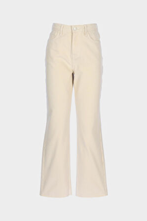 Ekru Yüksek Bel Slim Fit Patı Fermuarlı Jean Pantolon C 5529-005