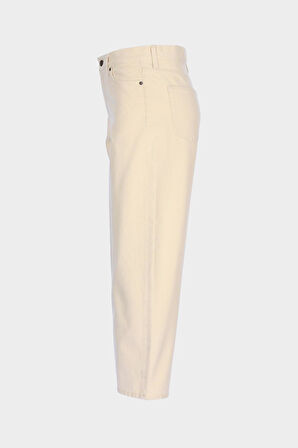 Ariana Ekru Yüksek Bel Patı Fermuarlı Mom Jean Pantolon C 4525-190