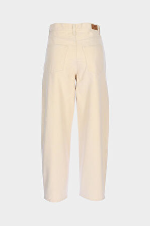 Ariana Ekru Yüksek Bel Patı Fermuarlı Mom Jean Pantolon C 4525-190