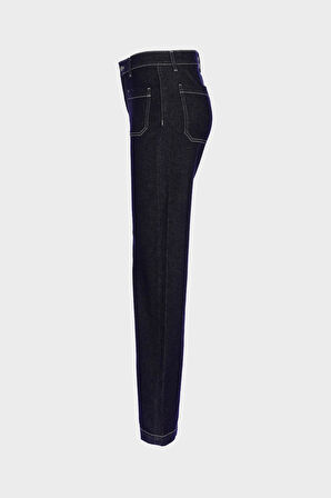 Koyu Mavi Yüksek Bel Takma Cepli Patı Fermuarlı Wideleg Jean Pantolon C 4939-005