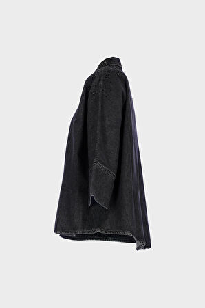 Antrasit Oversize Patı Çıt Çıtlı Taş Detaylı Jean Gömlek C 4538-248