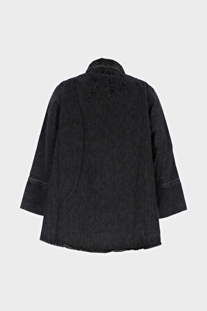 Antrasit Oversize Patı Çıt Çıtlı Taş Detaylı Jean Gömlek C 4538-248
