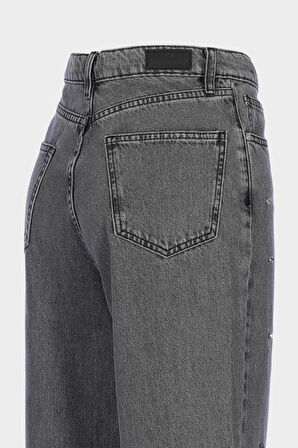 Weslie Antrasit Yüksek Bel Taş Detaylı Wideleg Jean Pantolon C 4530-225