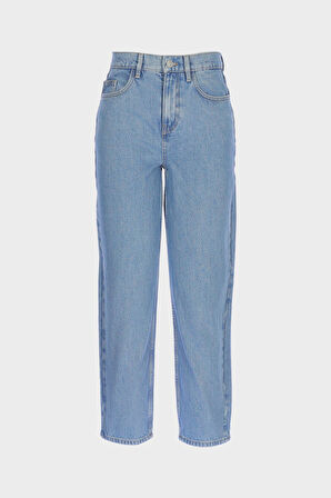 Açık Mavi Yüksek Bel Barrel Fit Patı Fermuarlı Jean Pantolon C 4934-024
