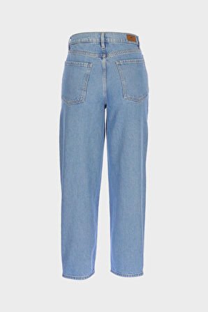 Açık Mavi Yüksek Bel Barrel Fit Patı Fermuarlı Jean Pantolon C 4934-024