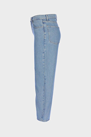 Açık Mavi Yüksek Bel Barrel Fit Patı Fermuarlı Jean Pantolon C 4934-024