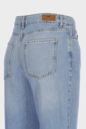 Weslie Açık Mavi Yüksek Bel Patı Fermuarlı Wideleg Jean Pantolon C 4530-227