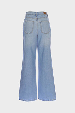 Weslie Açık Mavi Yüksek Bel Patı Fermuarlı Wideleg Jean Pantolon C 4530-227
