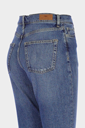Sydney Yüksek Bel Orta Mavi Patı Fermuarlı Slim Fit Jean Pantolon C 4529-092