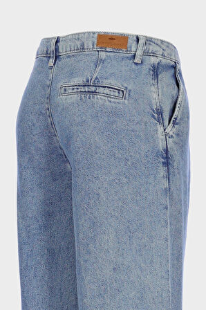 Weslie Açık Mavi Yüksek Bel Patı Fermuarlı Pile Detaylı Wideleg Jean Pantolon C 4530-215