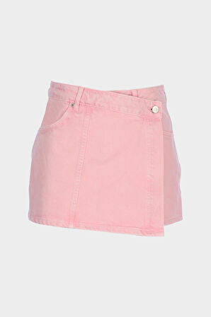 Pembe Yüksek Bel Jean Şort Etek C 4534-110