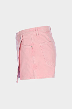 Pembe Yüksek Bel Jean Şort Etek C 4534-110
