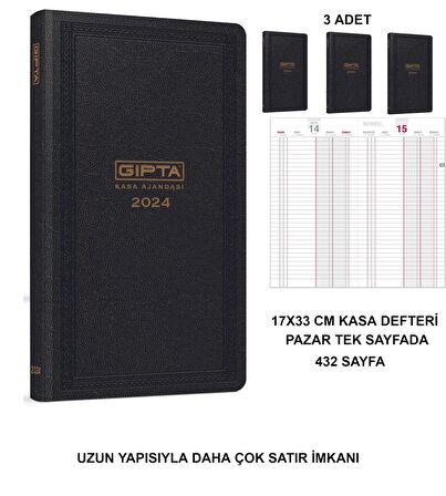 2024 Kasa Ajandası -UZUN ,432 SAYFA-PAZAR Günü Ayrı (3 ADET)
