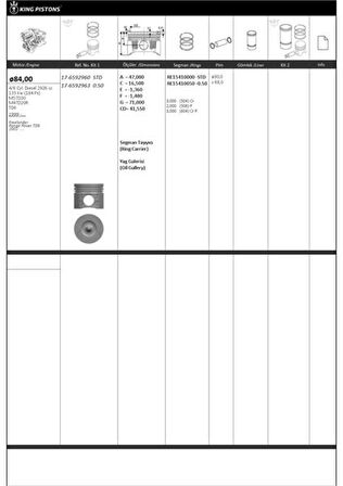 Bmw Piston +segman 84,5mm 0,50 Farklı Bmw M57 D30 E38 E39 E46  X5 E53 - Kingpiston 17-6592963