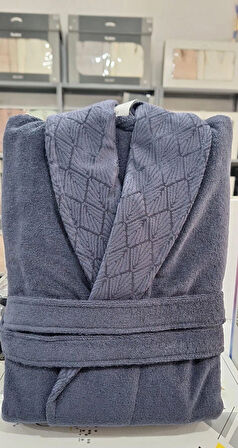 Özdilek Seri Sonu Pvc Çantalı Tekli Bornoz %100 Pamuk L Beden Lacivert Yaka Detaylı