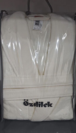 Özdilek Seri Sonu Pvc Çantalı Tekli Bornoz %100 Pamuk M Beden Krem Daire Detaylı
