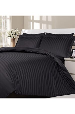 ÖZDİLEK NEVRESİM TAKIMI SATEN SİYAH LINE ÇİFT KİŞİLİK