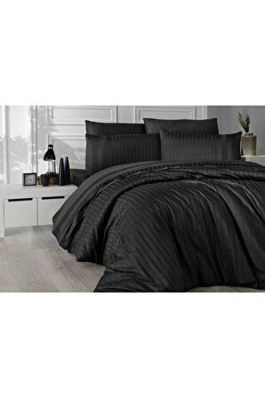 ÖZDİLEK NEVRESİM TAKIMI SATEN SİYAH LINE ÇİFT KİŞİLİK