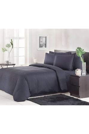 Line King Size Çizgili Saten Pamuk Nevresim Takımı Siyah 220x 240 cm