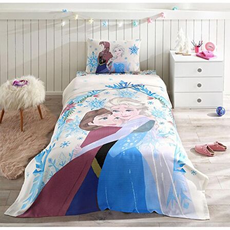 Özdilek Frozen Winter Tek Kişilik Lisanslı Lastikli Çarşaf Çocuk Pike Takımı 5005