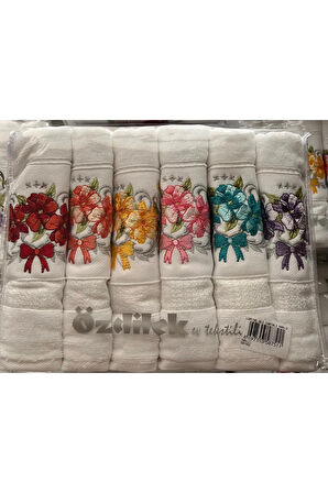 Özdilek Lupine 6'lı Çantalı Nakışlı Havlu Seti Model 7