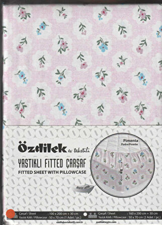 ÖZDİLEK ÇARŞAF LASTİKLİ YASTIK KILIFLI  RANFORCE 100*200 PUDRA PIMENTA