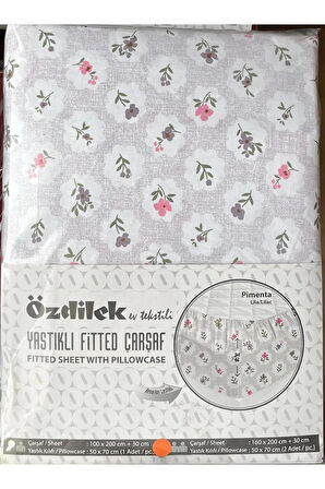 Özdilek Fitted Lastikli Çarşaf Seti Yastıklı Çarşaf %100 Pamuk Ranforce 160 x 200 Lila Pimenta